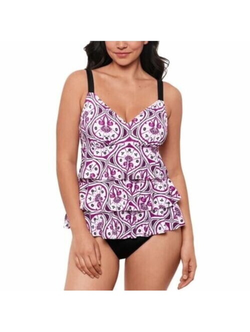 Swim Solutions Women s Printed Tiered Fauxkini One-Piece Swimsuit Magenta 12